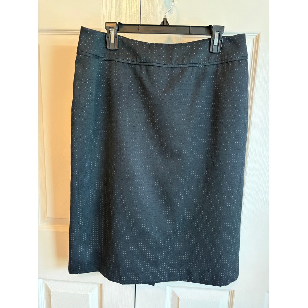 Kasper Black Micro Polka Dot Pinstripe Pencil Skirt Size 14 Lined Office Wear